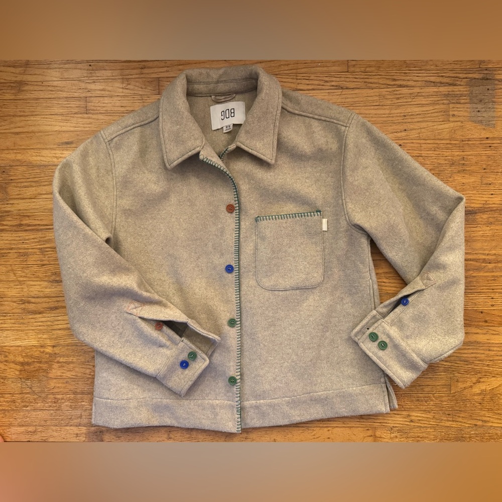 BDG Tan Lightweight Shirt Jacket with Multicolor Buttons
